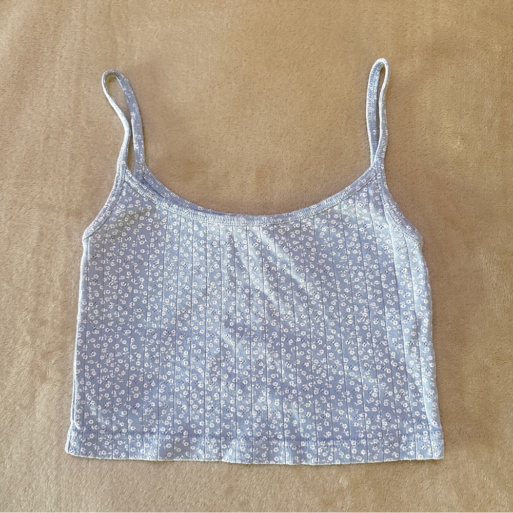Brandy Melville Blue Floral Ribbed Tank